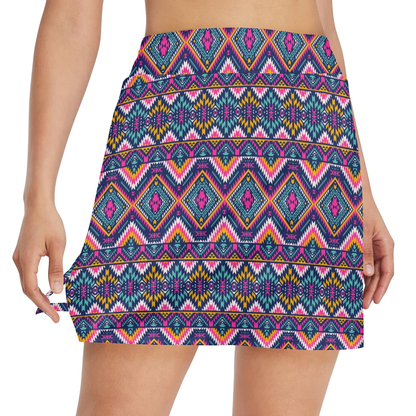 Indian Navajo Pink Themed Design Print 17" Golf & Pickleball Skort with Pockets
