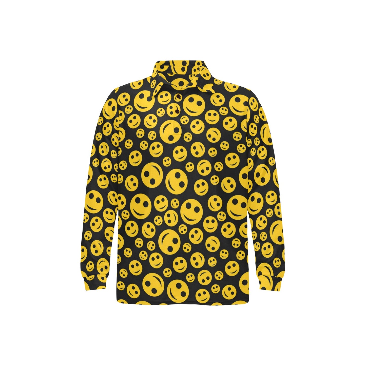 Smiley Face Emoji Print Design LKS304 Long Sleeve Polo Shirt For Men's
