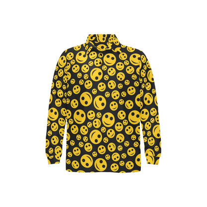 Smiley Face Emoji Print Design LKS304 Long Sleeve Polo Shirt For Men's