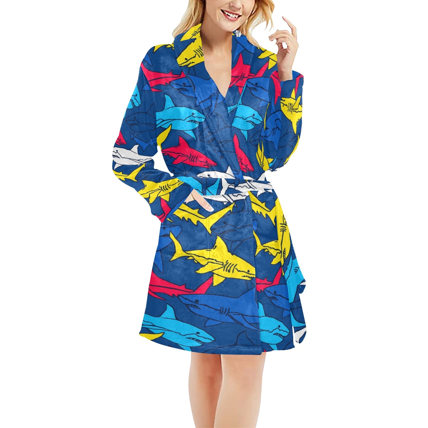 Shark Color Pattern Women's Fleece Robe