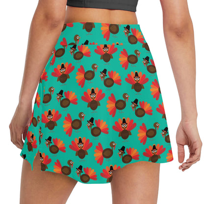 Turkey Print Design LKS402 17" Golf & Pickleball Skort with Pockets