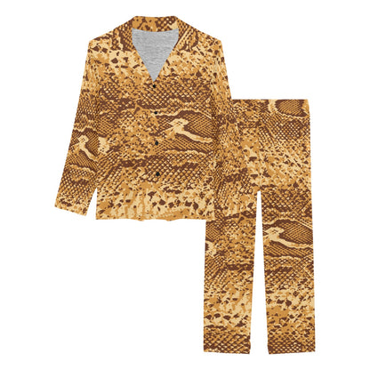 Python Brown Pattern Print Design A03 Women's Long Pajama Set