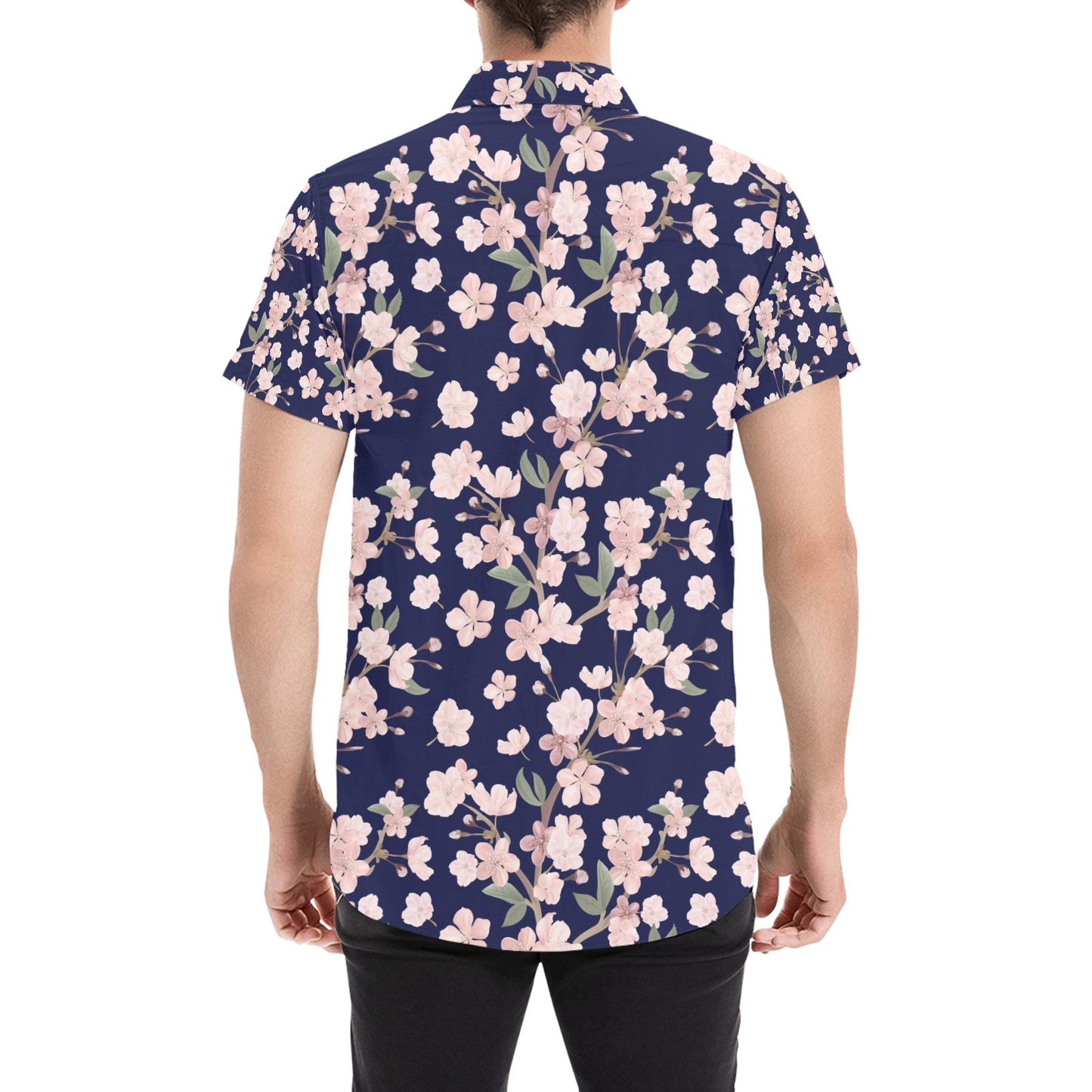 Sakura Print Design LKS301 Men Short Sleeve Button Up Shirt