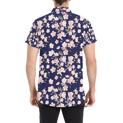 Sakura Print Design LKS301 Men Short Sleeve Button Up Shirt