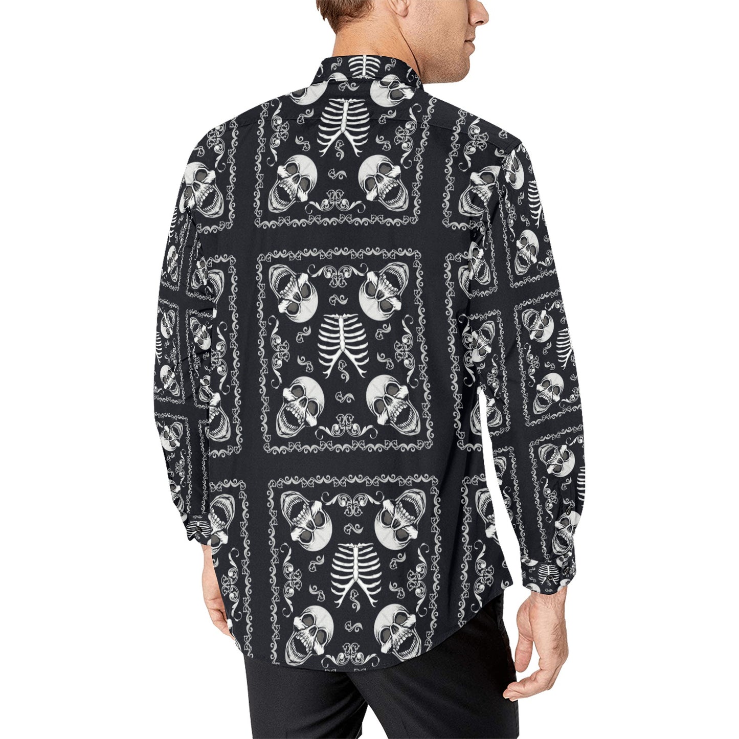 Bandana Skull Black White Print Design LKS306 Men's Long Sleeve Dress Shirt