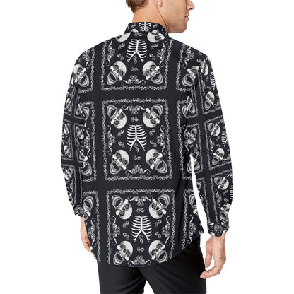 Bandana Skull Black White Print Design LKS306 Men's Long Sleeve Dress Shirt