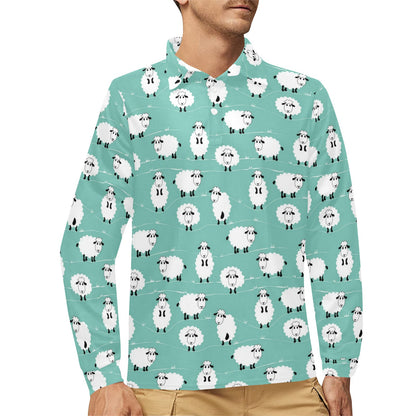 Sheep Print Design LKS404 Long Sleeve Polo Shirt For Men's