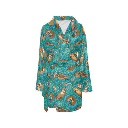Sea Otter Pattern Print Design 01 Women's Fleece Robe