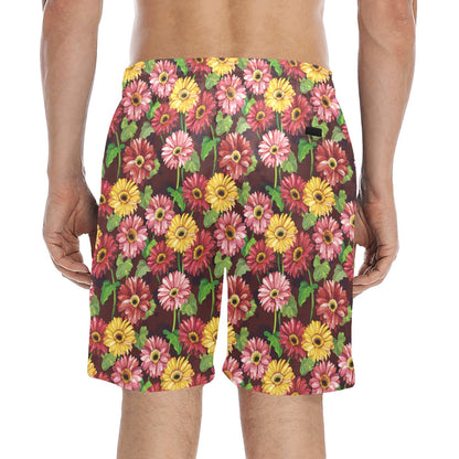 Daisy Gerbera Print Pattern Men's Swim Trunks Beach Shorts