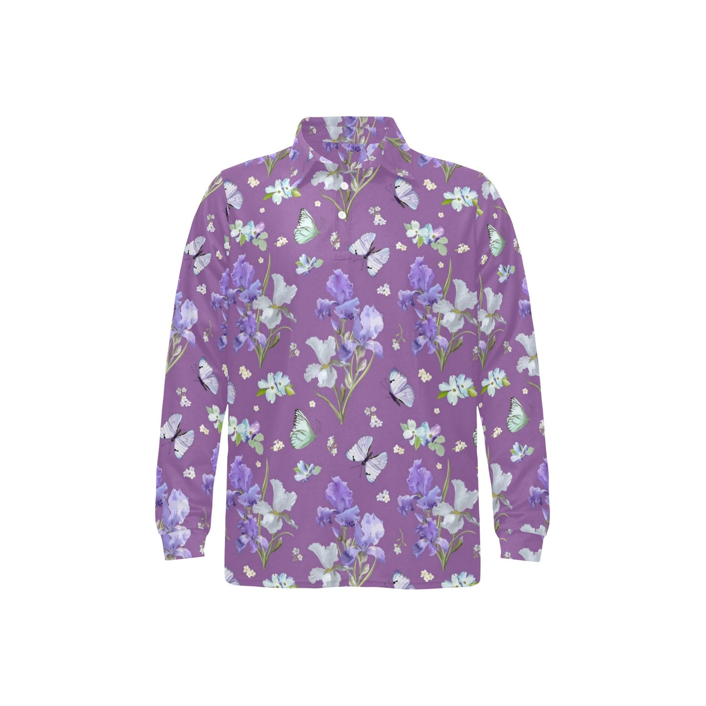 Iris Pattern Print Design IR09 Long Sleeve Polo Shirt For Men's
