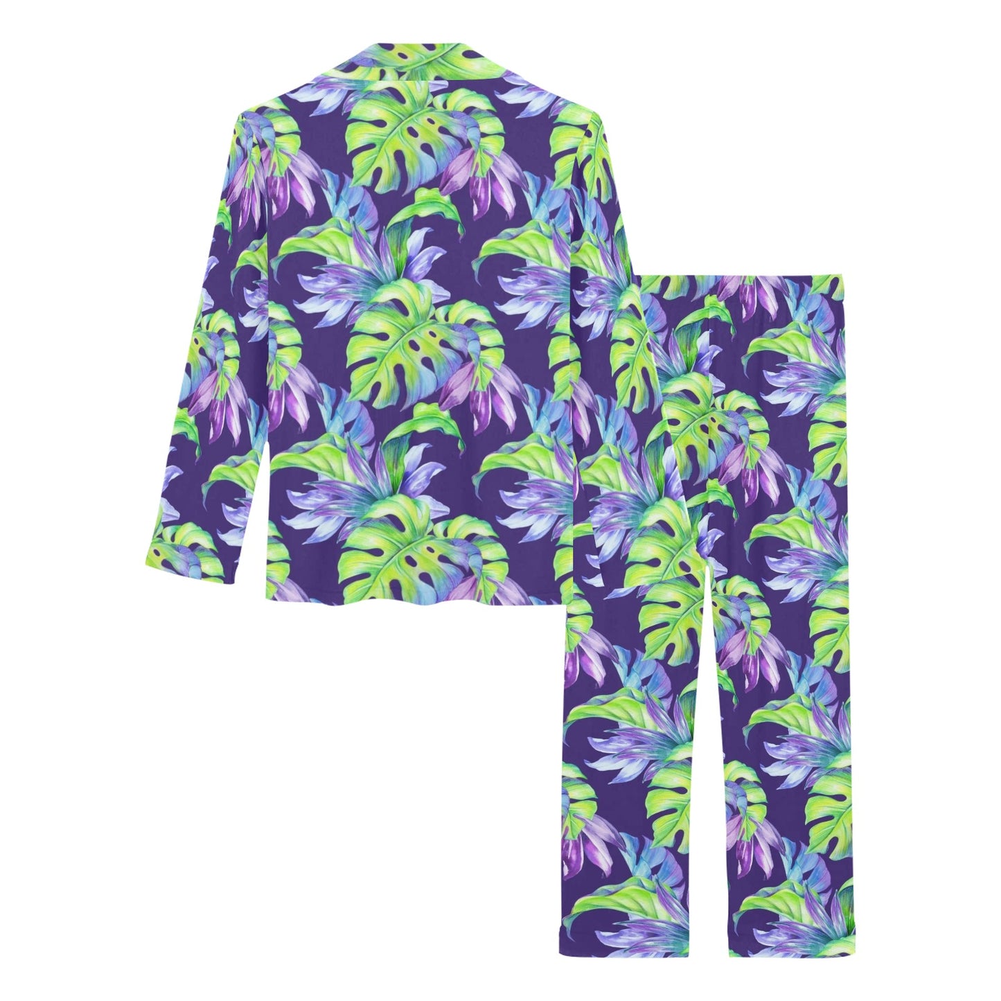 Tropical Flower Pattern Print Design TF019 Women's Long Pajama Set