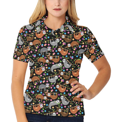 Sloth Print Design LKS306 Women's Polo Shirt