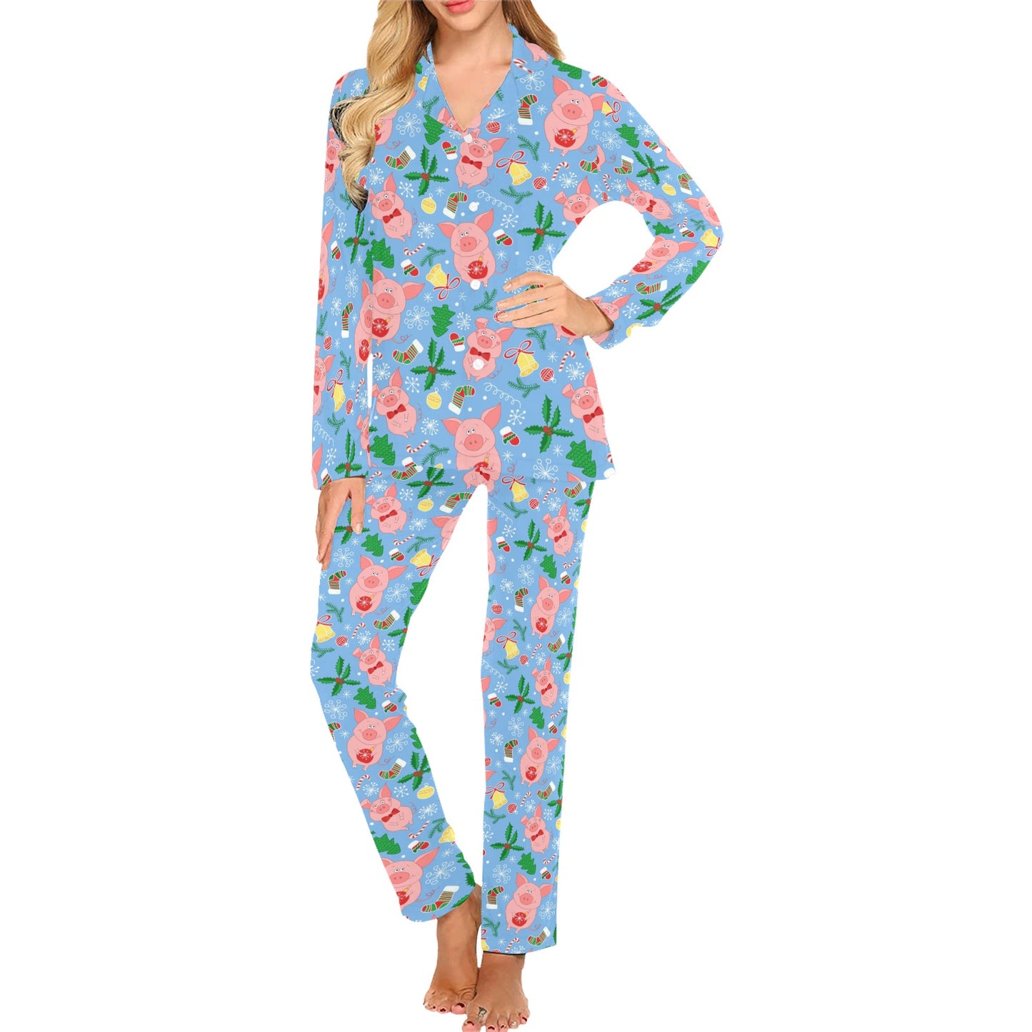 Pig Print Design LKS404 Women's Long Pajama Set