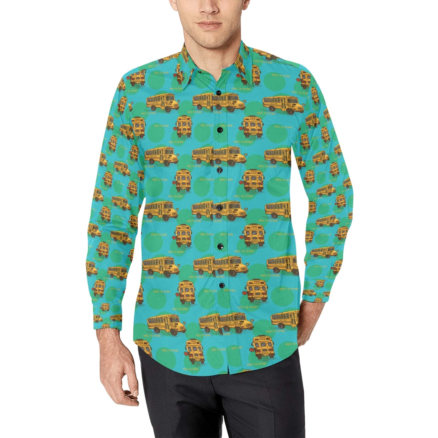 School Bus Print Design LKS308 Men's Long Sleeve Dress Shirt