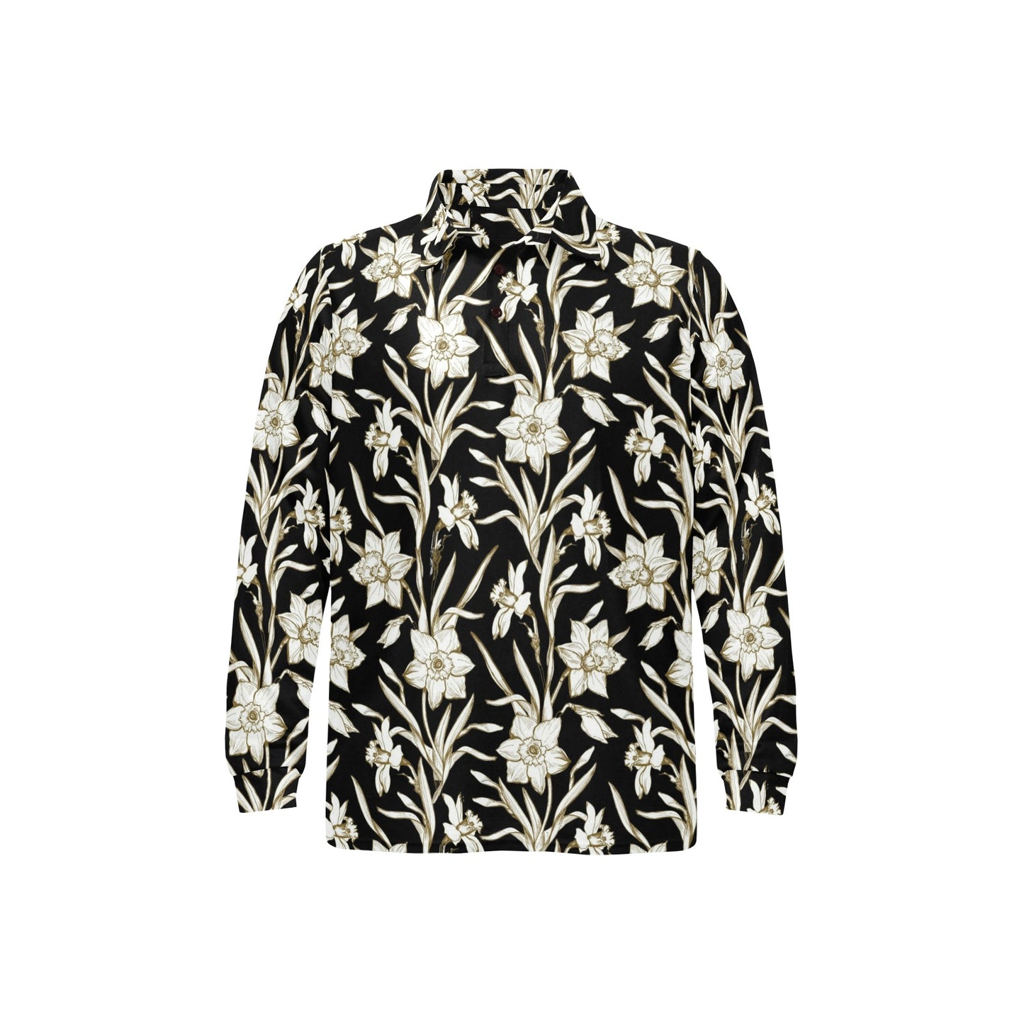 Daffodils Pattern Print Design DF06 Long Sleeve Polo Shirt For Men's