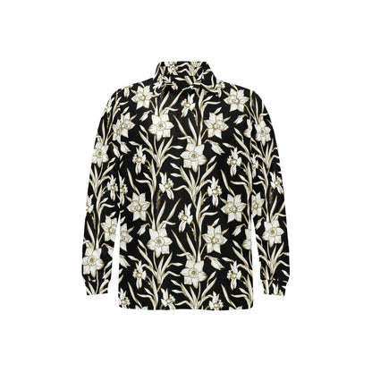 Daffodils Pattern Print Design DF06 Long Sleeve Polo Shirt For Men's