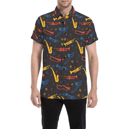 Saxophone Print Design LKS407 Men Short Sleeve Button Up Shirt