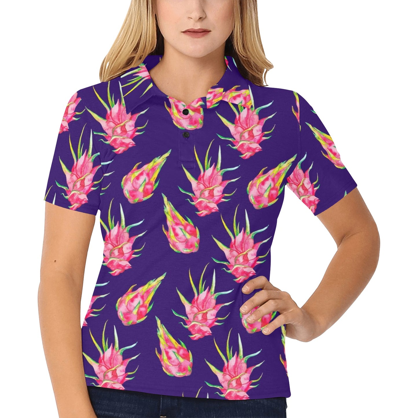 Dragonfruit Pattern Print Design DF02 Women's Polo Shirt