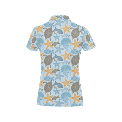 Polynesian Jellyfish Turtle Print Women's Polo Shirt