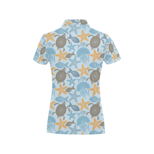 Polynesian Jellyfish Turtle Print Women's Polo Shirt