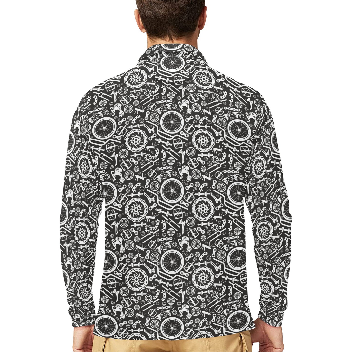 Bicycle Tools Pattern Print Design 02 Long Sleeve Polo Shirt For Men's