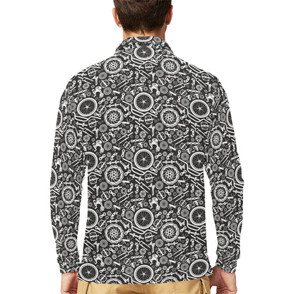 Bicycle Tools Pattern Print Design 02 Long Sleeve Polo Shirt For Men's
