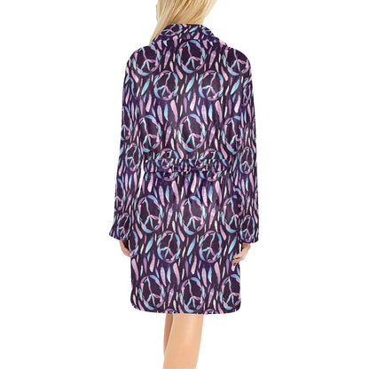 Peace Sign Feather Design Print Women's Fleece Robe
