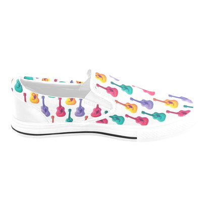 Acoustic Guitar Print Design LKS406 White Slip Ons Canvas Women's Shoes