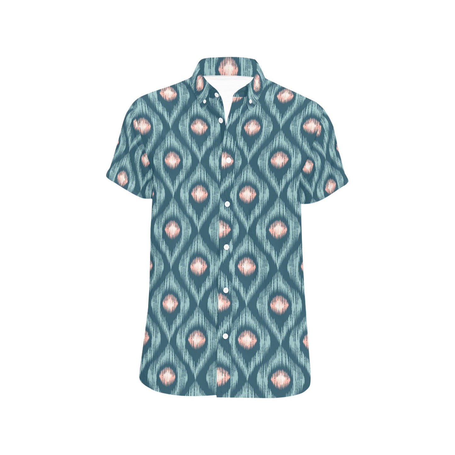 Ikat Print Design LKS402 Men Short Sleeve Button Up Shirt