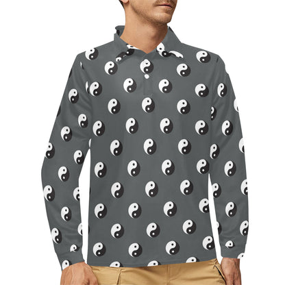 Yin Yang Print Design LKS303 Long Sleeve Polo Shirt For Men's