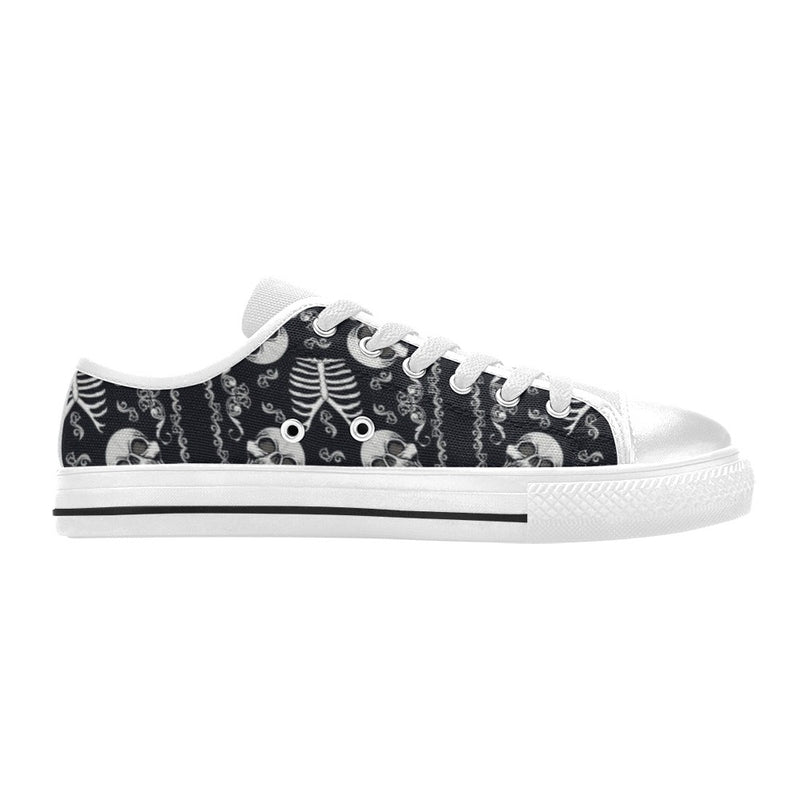 Bandana Skull Black White Print Design LKS306 Women's White Low Top Shoes