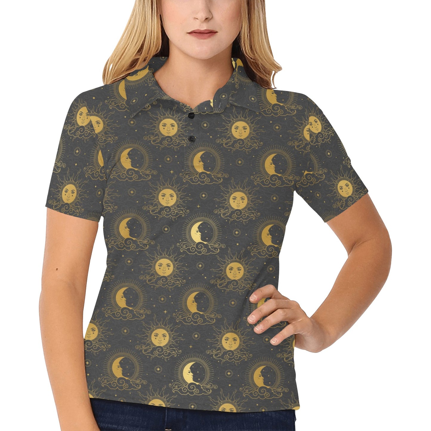 Celestial Moon Sun Pattern Print Design 05 Women's Polo Shirt