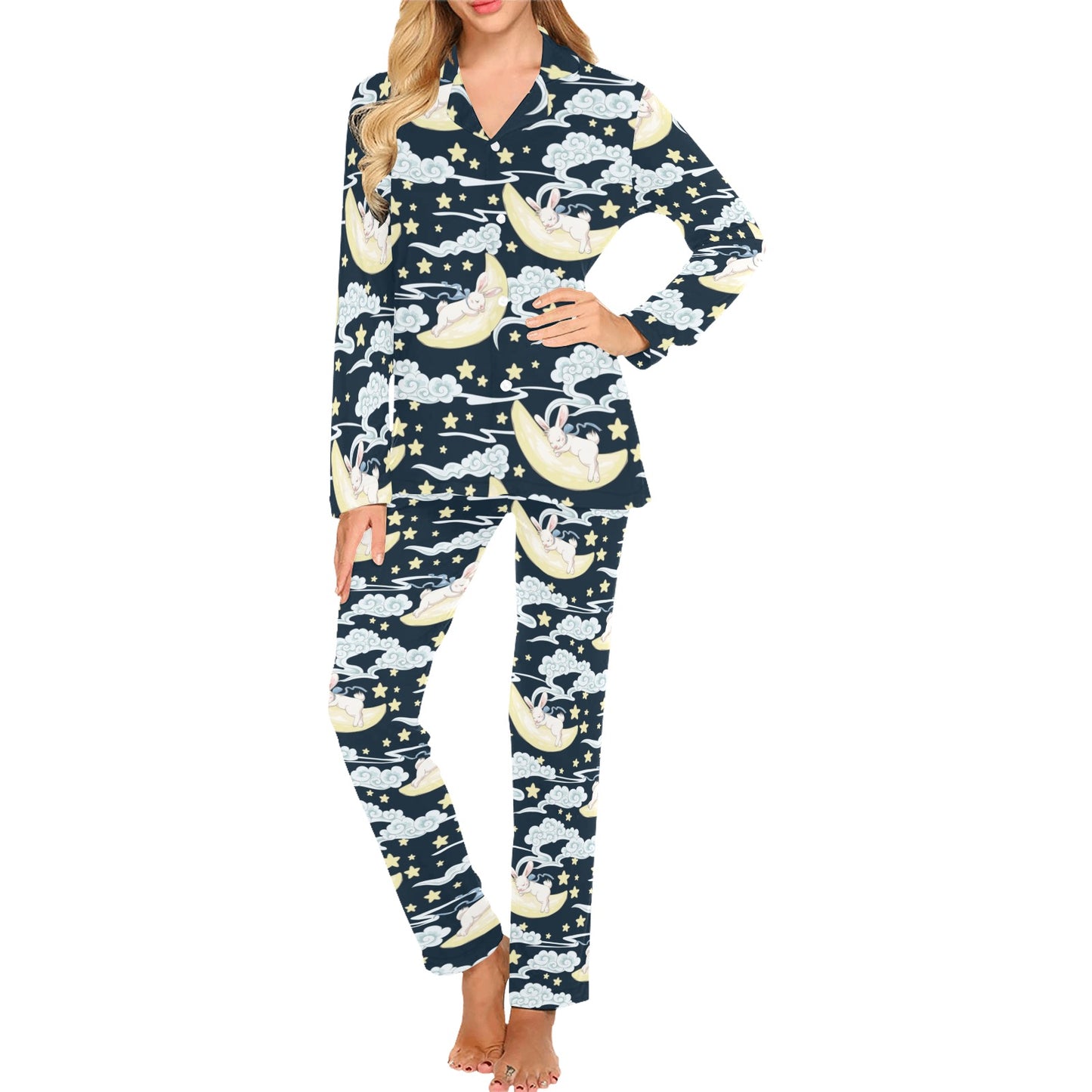 Rabbit Sleeping Pattern Print Design RB08 Women's Long Pajama Set