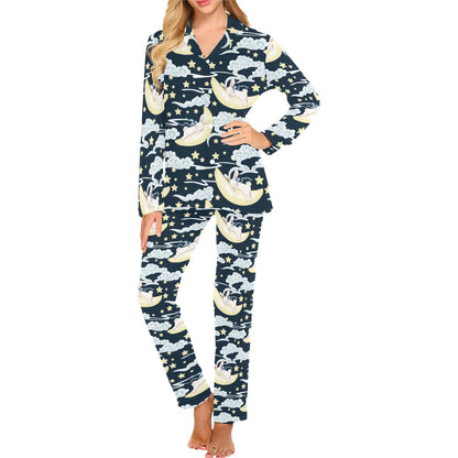 Rabbit Sleeping Pattern Print Design RB08 Women's Long Pajama Set