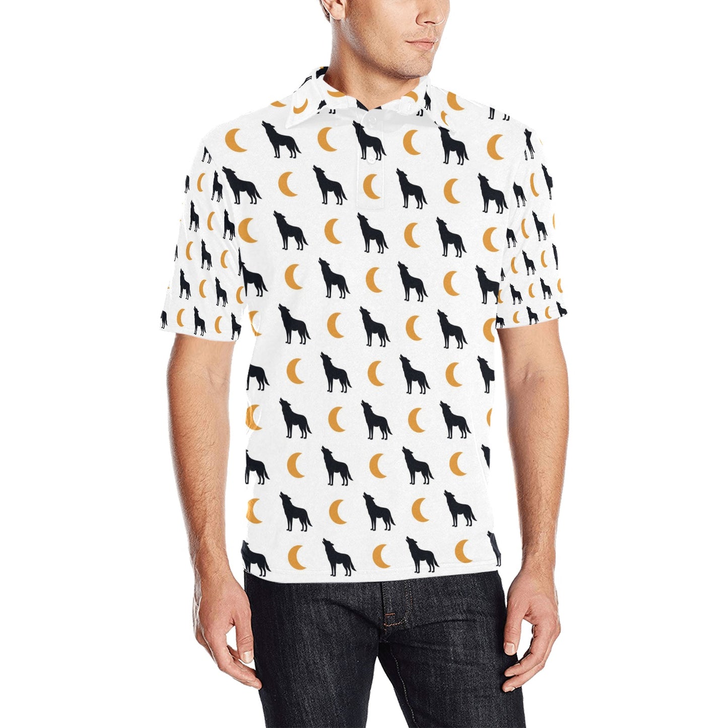 Wolf Moon Print Design LKS302 Men Polo Shirt