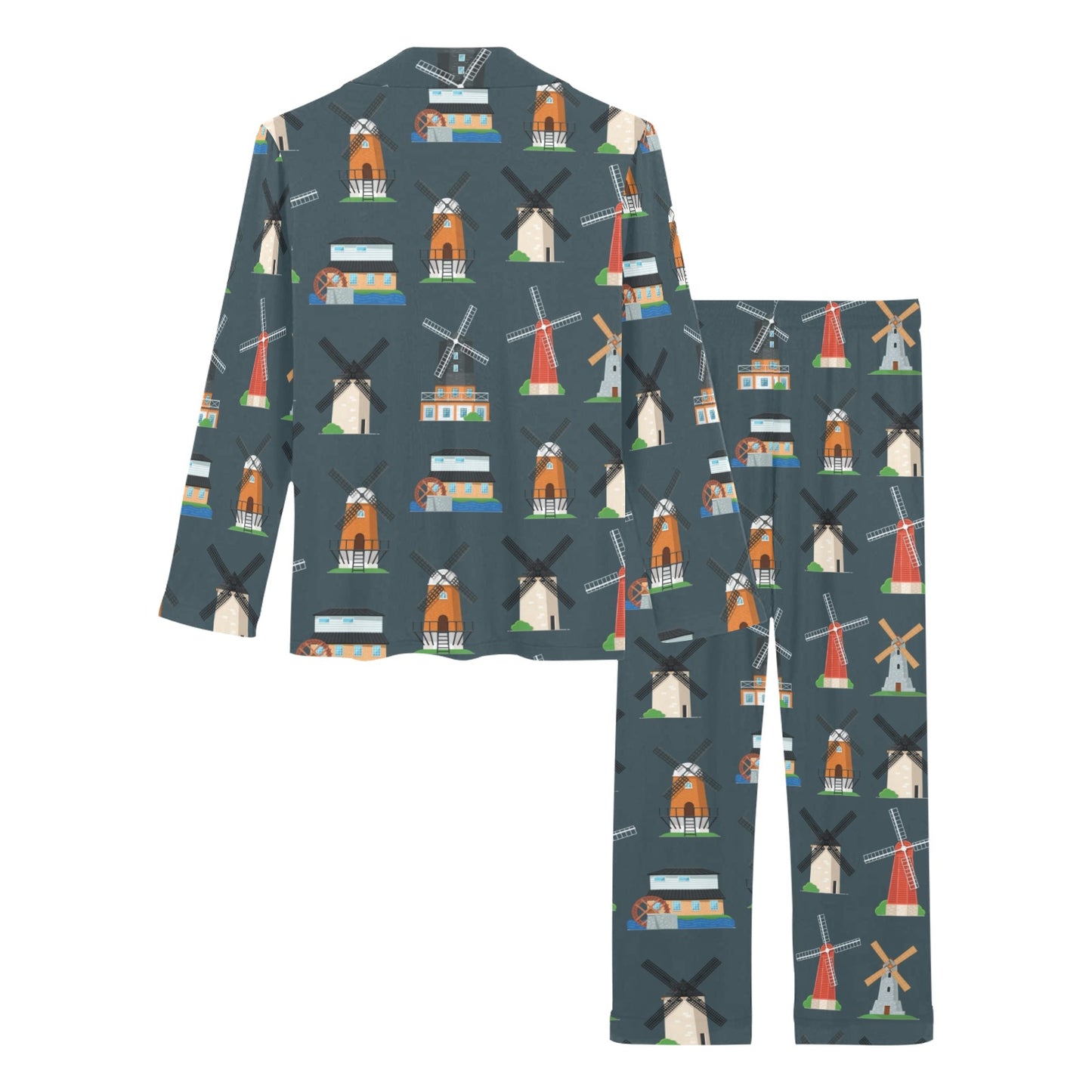 Windmill Pattern Print Design 04 Women's Long Pajama Set