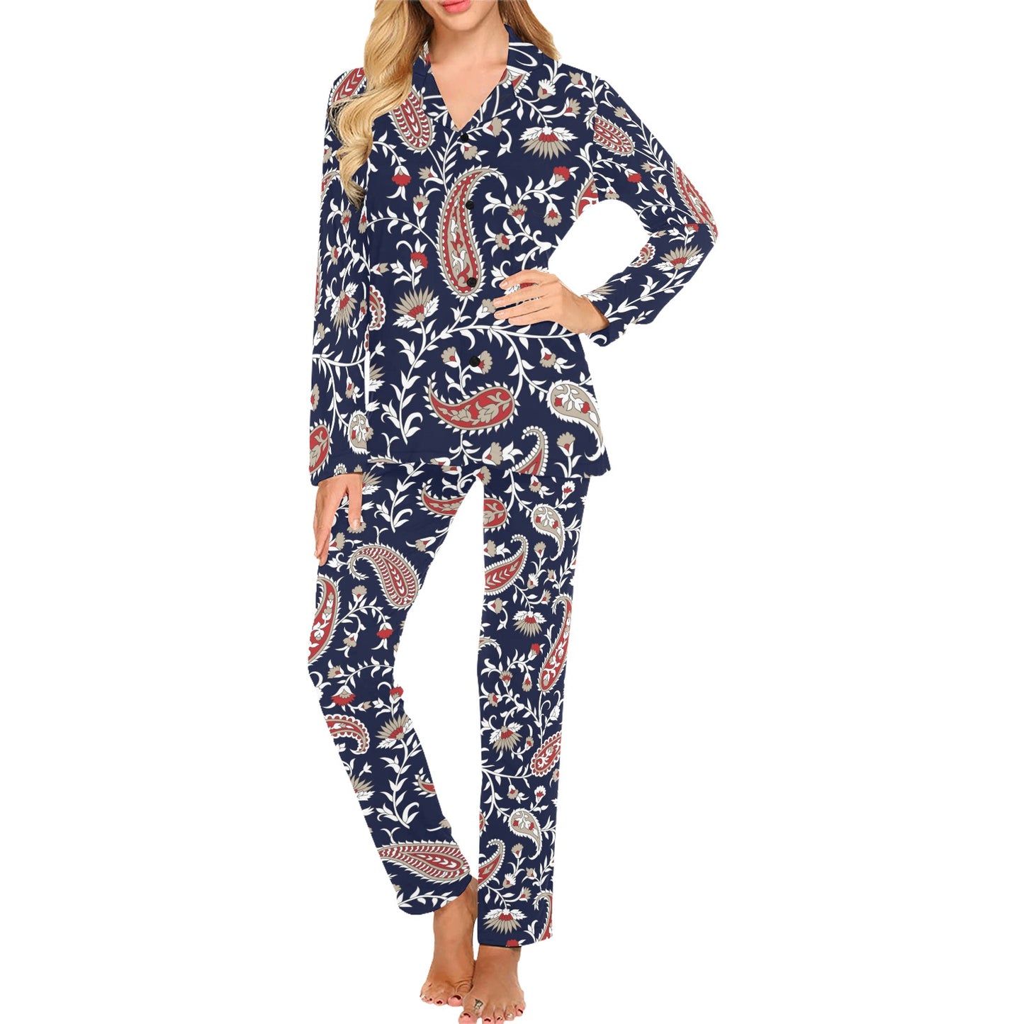 Paisley Pattern Print Design A05 Women's Long Pajama Set