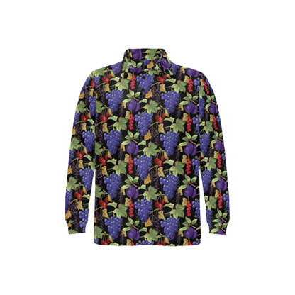 Grape Pattern Print Design GP05 Long Sleeve Polo Shirt For Men's