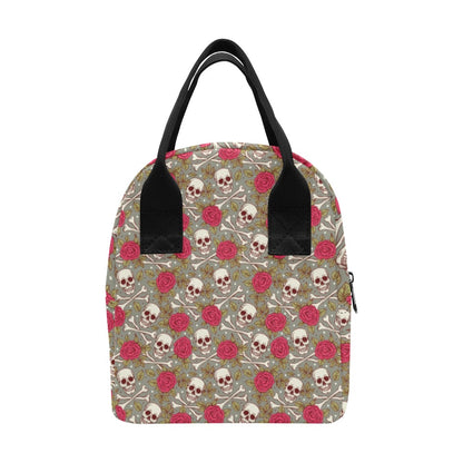 Skull Bone Rose Print Design LKS303 Insulated Lunch Bag