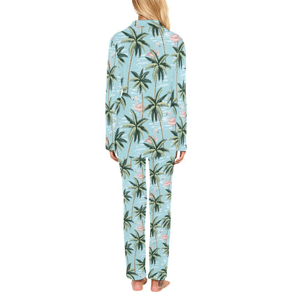 Palm Tree Pattern Print Design PT05 Women's Long Pajama Set