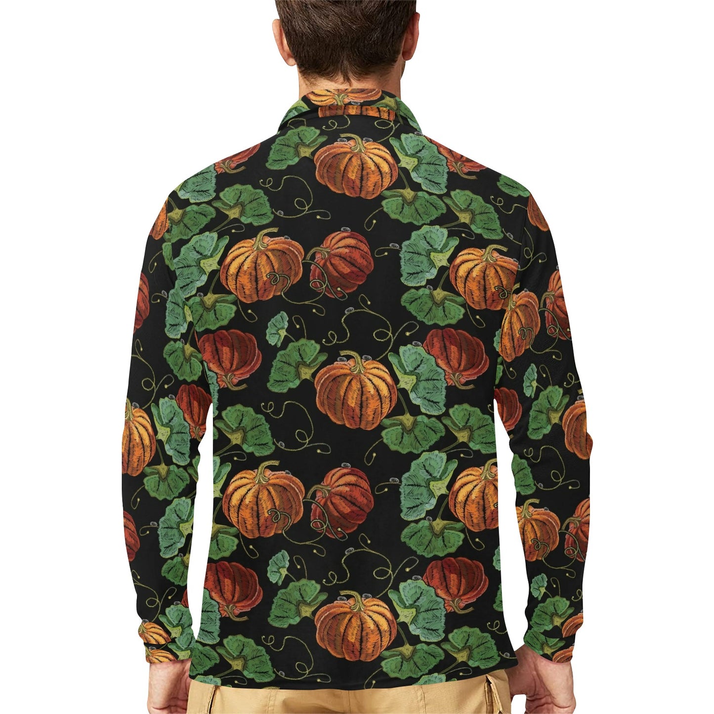 Pumpkin Pattern Print Design A02 Long Sleeve Polo Shirt For Men's