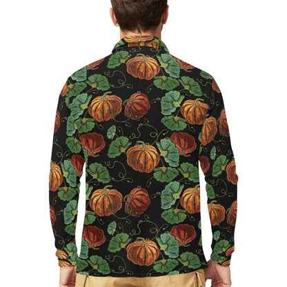 Pumpkin Pattern Print Design A02 Long Sleeve Polo Shirt For Men's