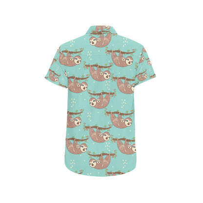 Sloth Print Design LKS302 Men Short Sleeve Button Up Shirt