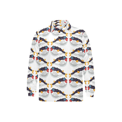 Fugu Pattern Print Design 03 Long Sleeve Polo Shirt For Men's