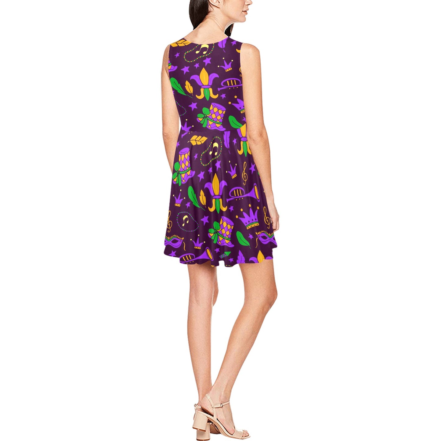 Mardi Gras Pattern Print Design 08 Sleeveless Dress