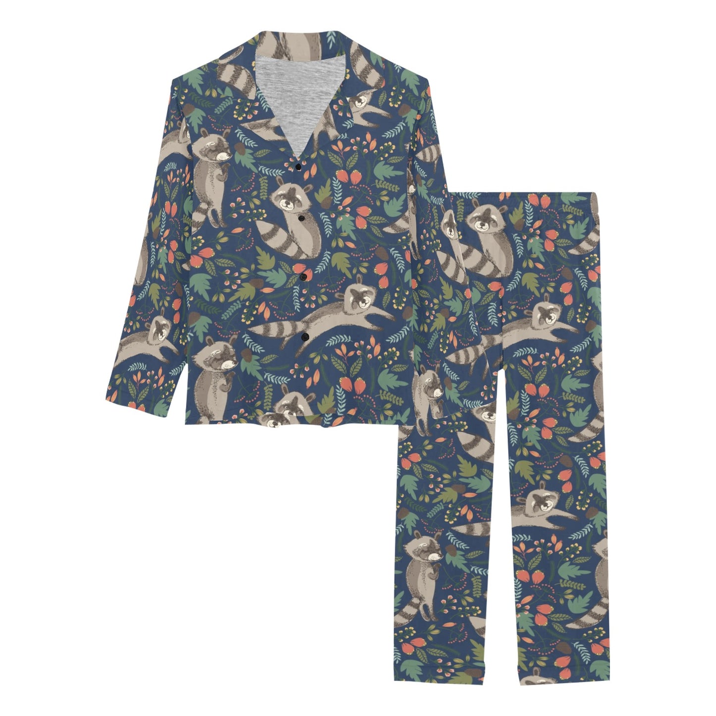 Raccoon Pattern Print Design A02 Women's Long Pajama Set