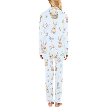 Rabbit Easter Eggs Pattern Print Design 03 Women's Long Pajama Set
