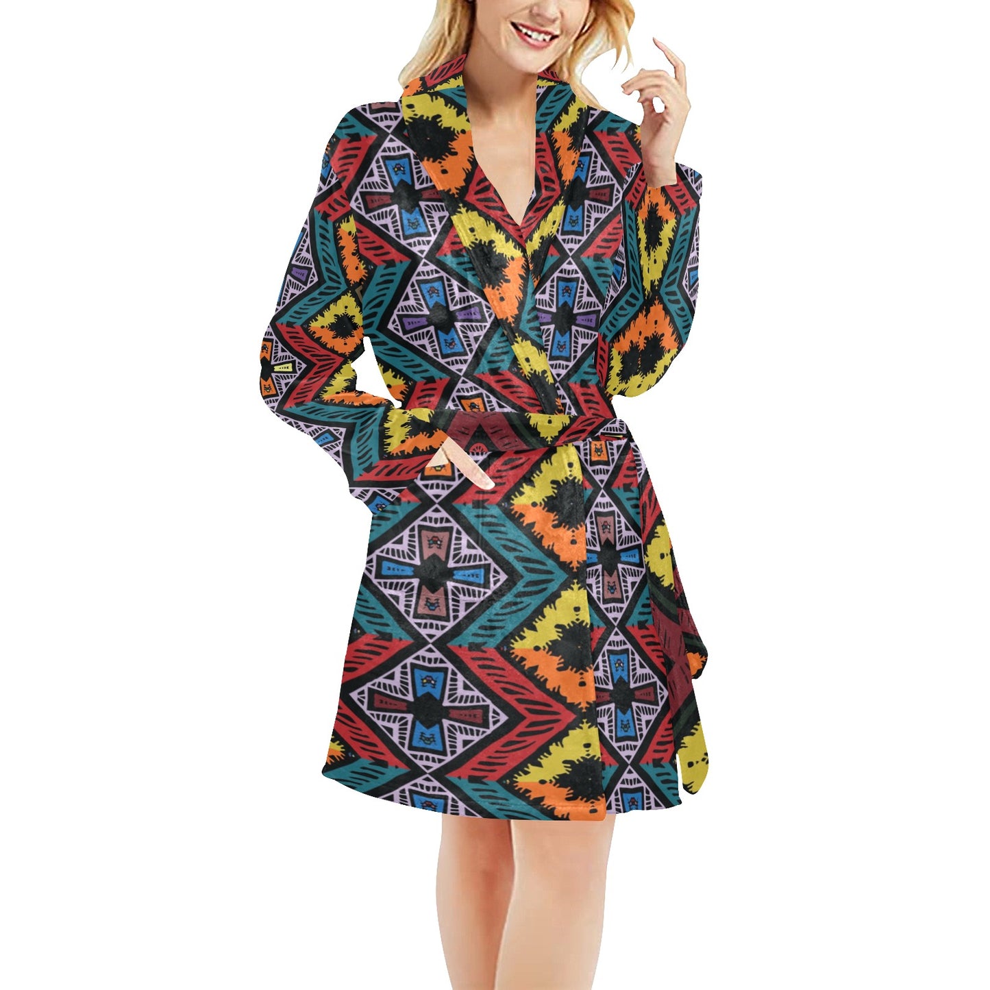 African Pattern Print Design 08 Women's Fleece Robe