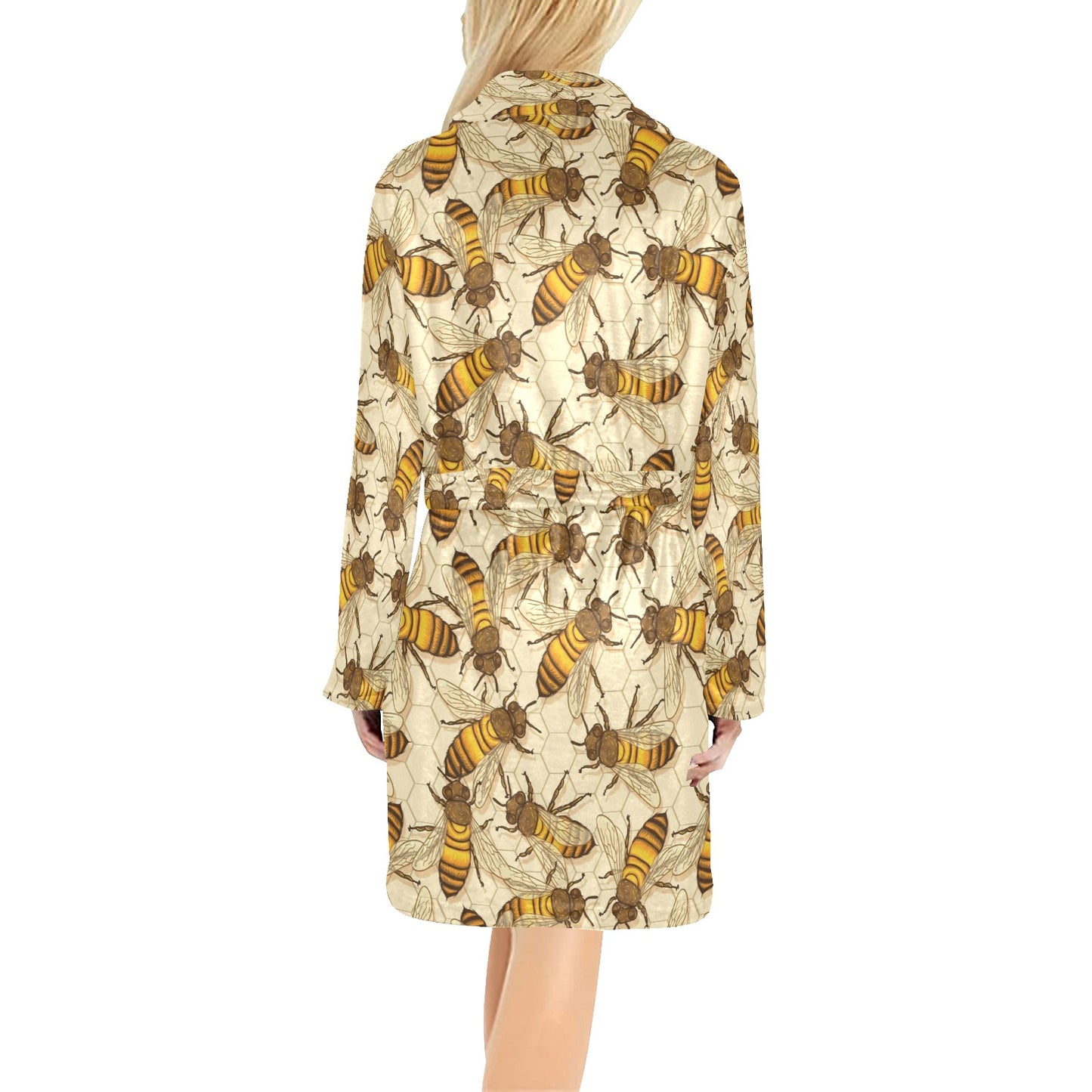 Bee Pattern Print Design BEE05 Women's Fleece Robe