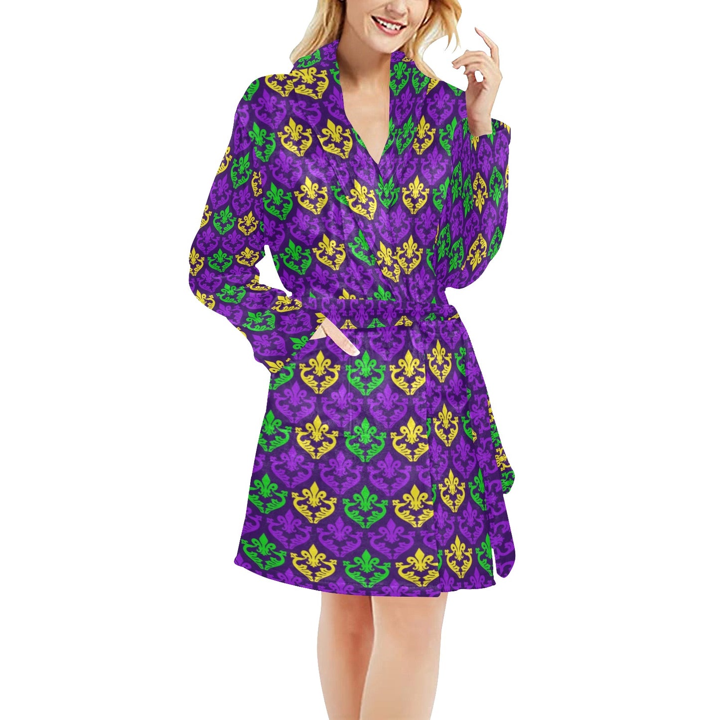 Mardi Gras Pattern Print Design 02 Women's Fleece Robe
